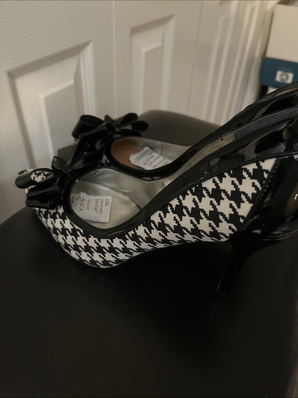 J.Renee Black & White Houndstooth Pointed Pumps with Patent Bow - Picture 4 of 5